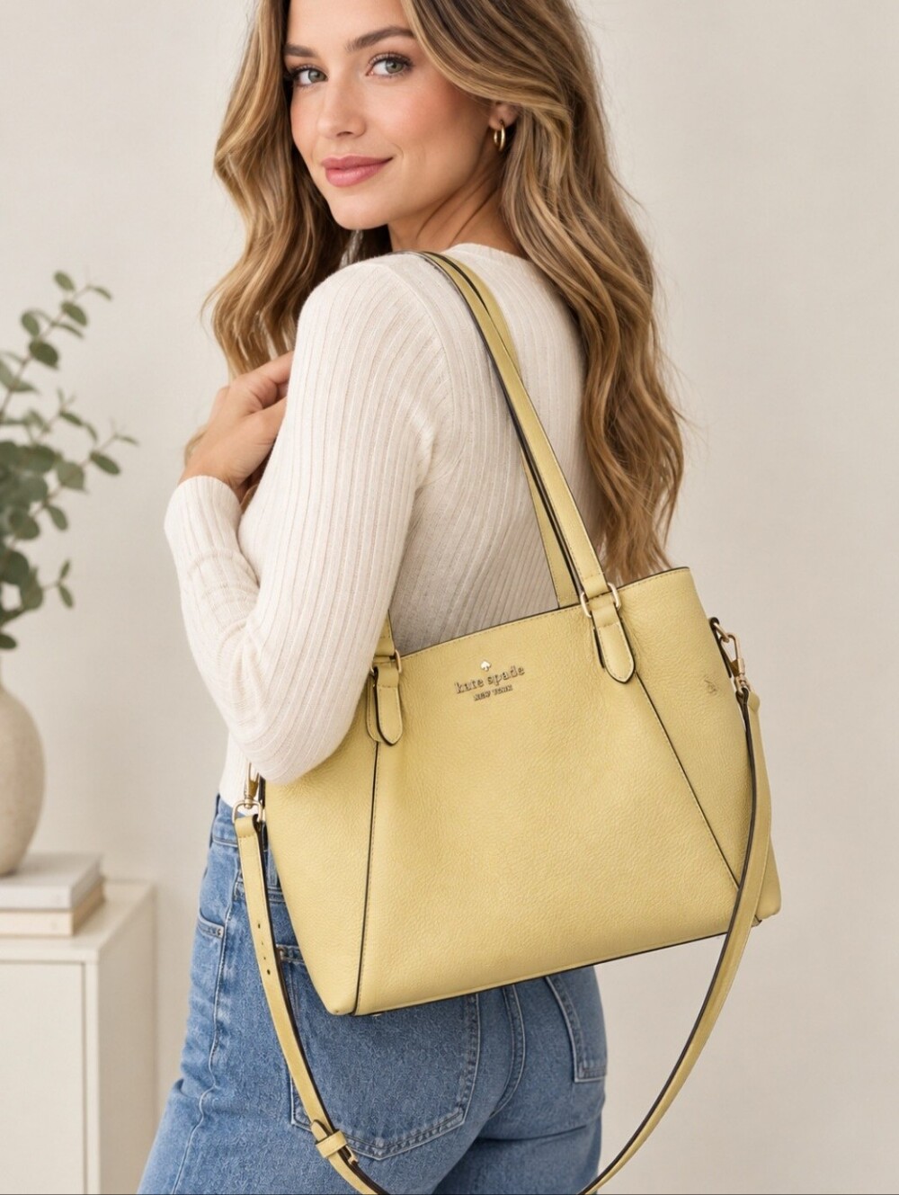 kate spade Lemon Yellow Leather Tote with Removable Strap